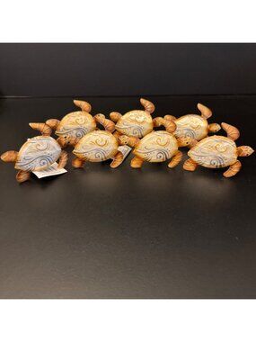 Hand-Painted Turtle Napkin Rings - Set Of 7 - Coastal Table Decor